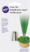 Wilton Grass Tip piping nozzle shown next to a cupcake decorated with green frosting piped to resemble grass.