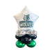 White star-shaped foil balloon with green and white Green Canyon Wolves logo positioned above four clustered round foils in silver, black, and green colors.