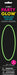Green glow necklace in packaging showing a bright lime green tube-shaped necklace against black background with colorful Party Glow branding and safety warnings.