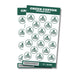 Sheet of 36 circular Green Canyon Wolves sticker seals in green and white, each one inch in diameter, arranged in rows on a white background with green header and footer bands.