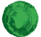 Bright green round mylar balloon with a shiny metallic finish and ribbed texture throughout the surface.