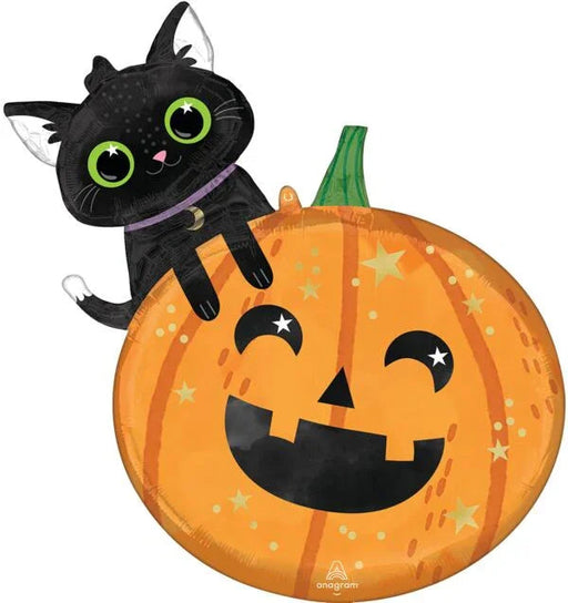 Halloween Cat and Pumpkin Supershape Mylar Balloon 29" | 1 ct