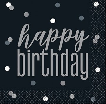 Happy Birthday Black Beverage Napkins | 16ct