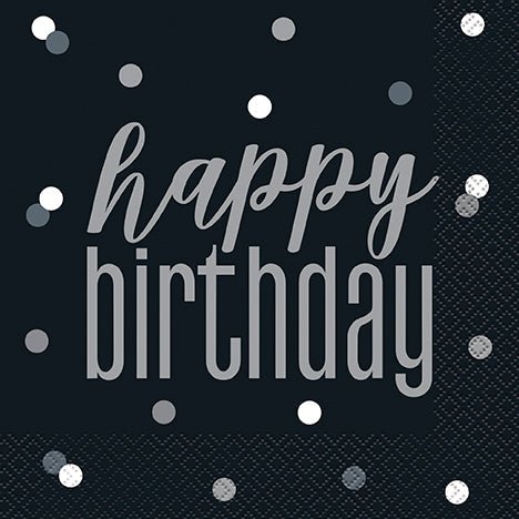 Happy Birthday Black Lunch Napkins | 16ct