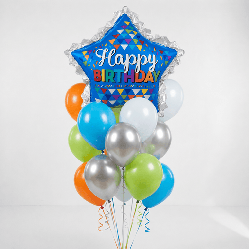 Happy Birthday Blue Star Balloon Bouquet | 15 pcs