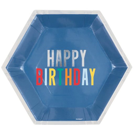 Happy Birthday Dots Hexagon Plates 9in | 8ct