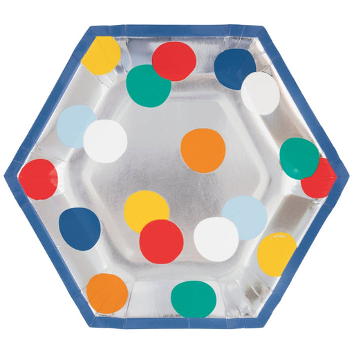 Happy Birthday Dots Hexagon Shaped Plates 8in | 8ct