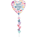 Heart-shaped foil balloon in white with colorful hearts and "Happy Mother's Day" text, featuring a dangling tail with smaller decorative hearts in pink, purple, blue, and mint green.