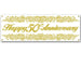 White rectangular banner with gold ornamental scrollwork borders and gold script text reading "Happy 50th Anniversary.