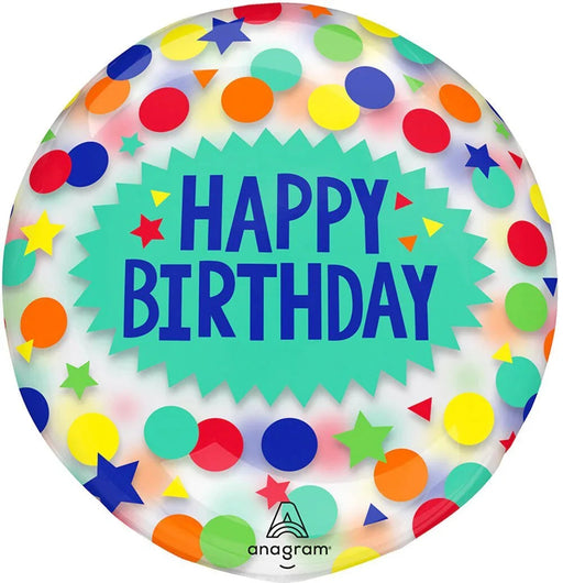 Happy Birthday Dots & Stars Clearz Balloon, 18" | 1 ct