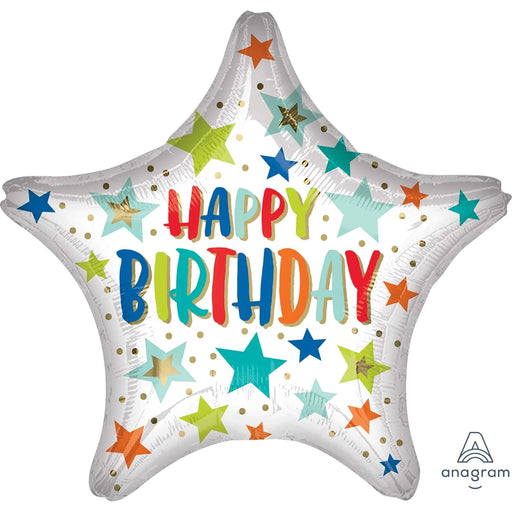 Happy Birthday Stars And Dots SuperShape Mylar Balloon 28" | 1 ct