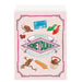 Pink and white striped paper treat bags featuring the Honeydukes logo and illustrated magical items including a wand, potion bottle, and chocolate frogs.