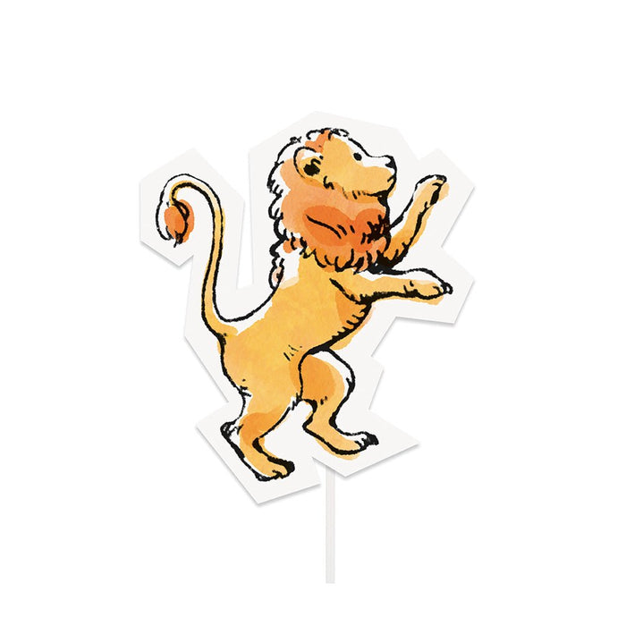 Yellow and orange monkey character with raised arms on a white stick-mounted photo prop card.