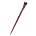 Dark brown wooden wand with an ornate knobbed handle, displayed diagonally against a white background.