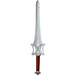 Plastic He-Man Power Sword costume accessory featuring a silver blade with a brown-wrapped handle, inspired by the classic Masters of the Universe weapon.