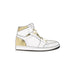 White and gold high-top sneaker-shaped paper napkins with black sole detail and lace design, shown as a single napkin illustration.
