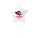 White star-shaped foil balloon with a red and white crest logo and "CONGRATS NAME!" text in red, displayed with a white string attached.