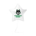 White star-shaped mylar balloon featuring a black husky wolf head logo in green text reading "CONGRATS NAME!" with a white string attached.