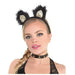 Black fuzzy cat ear headband with gold glitter inner ear details and an adjustable headband.