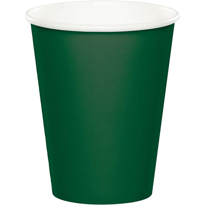 Dark green paper cup with white interior rim, 9 ounces, shown as a single cup from the product line of 24 cups.