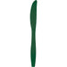 Dark green plastic knife with a serrated edge and tapered handle, shown against a white background.