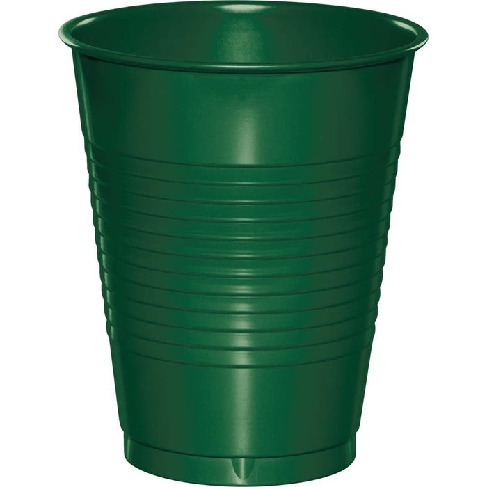 Hunter green plastic cup with ribbed texture, 16-ounce capacity, shown as a single cup against a white background.