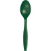 Hunter green plastic spoon with an oval bowl and tapered handle, shown against a white background.