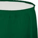 Hunter green pleated table skirt with elastic waistband shown laid flat against a light background.