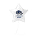 White star-shaped foil balloon with a blue wolf mascot logo and "CONGRATS NAME!" text printed on it.