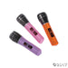 Three colorful inflatable microphones in purple, pink, and orange with black mesh tops and control panels arranged on a white background.