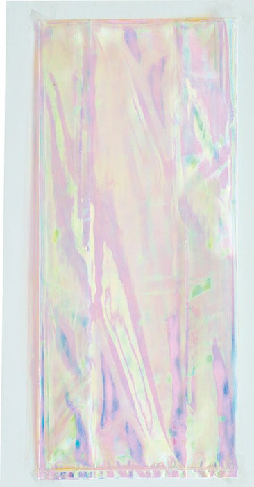 Pack of twenty iridescent cello bags with translucent material displaying soft pastel colors including pink, purple, yellow, and green with a shimmering holographic effect.