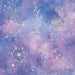 Pack of 16 purple and blue iridescent napkins featuring gold line art celestial designs including stars, planets, moons, eyes, and crystal shapes on a gradient watercolor background.