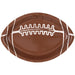 Kickoff Football Shaped Plate designed like a brown football with white laces and line details on a white background.