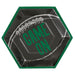 Hexagon Kickoff Football plate with black background, green border, football graphic, and green “Game On” text on a white background.