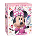 Large Minnie Mouse gift bag with pink background, Minnie artwork, polka dot bow, hearts, flowers, music notes, and colorful party designs.