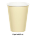 Ivory paper cup with white rim, holding 9 oz capacity, shown as single cup against white background.