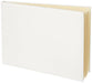 Ivory hardcover guest book with cream-colored pages and natural wood binding, displayed at an angle showing the spine and pages.