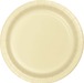 Cream-colored disposable paper plate with a ridged rim and shallow well, shown from above against a white background.