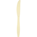 Ivory plastic knife with a serrated edge and tapered handle shown against a white background.