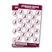 Jordan High School sticker sheet with 36 burgundy and white circular stickers featuring a "J" logo, each measuring 1 inch in diameter.