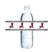 Two clear plastic water bottles with maroon and gray Jordan Beetdiggers school logo bands wrapped around the middle sections.