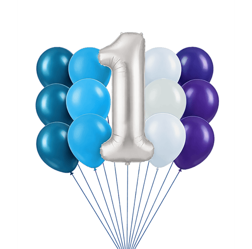 Jumbo Silver Number Blue Bouquet | 13-15 pcs