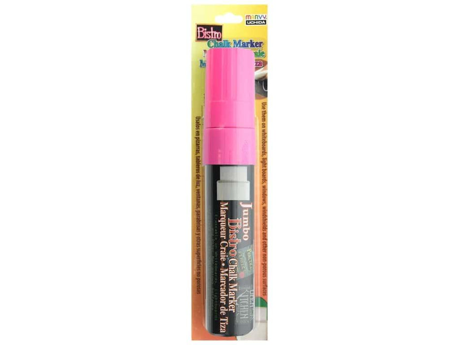 Fluorescent pink jumbo chalk marker with white cap and black barrel displayed in yellow retail packaging.