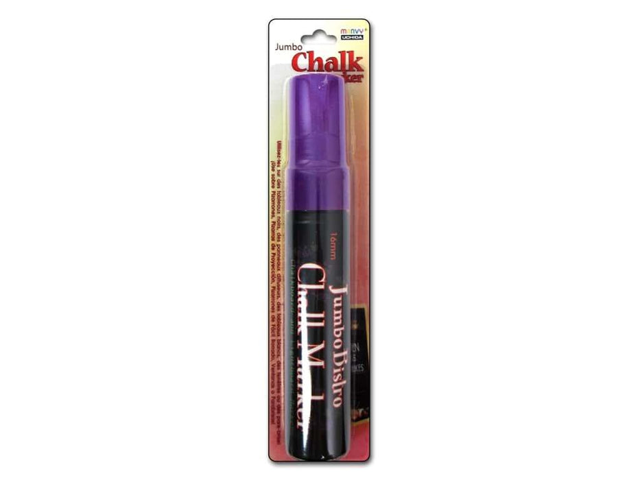 Jumbo fluorescent violet chalk marker with purple cap and black barrel displayed in clear packaging with product branding visible.
