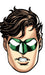 Illustrated face mask featuring a stylized male hero with dark wavy hair, green eye mask with white center stripe, and determined expression.