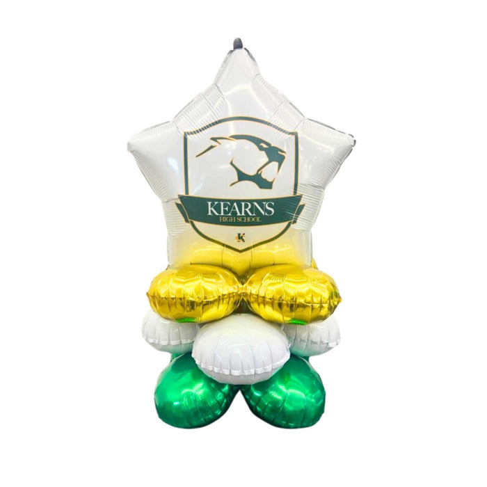 Balloon bouquet with a star-shaped balloon featuring 'Kearns High School' logo on a white background.