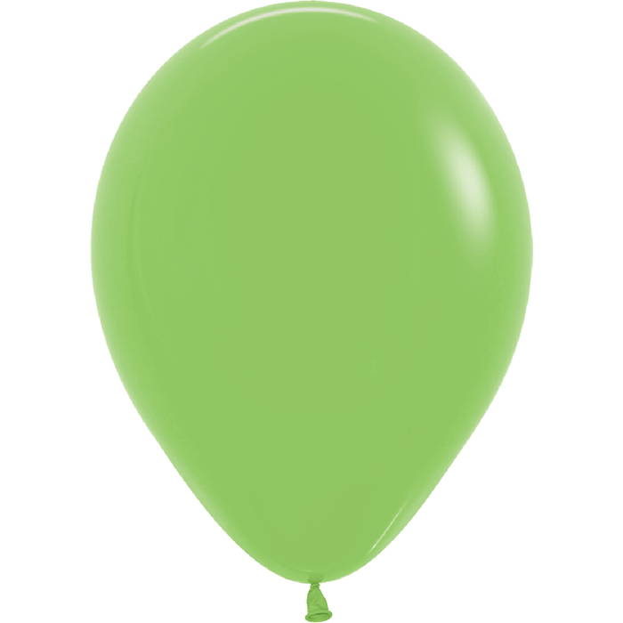A single key lime green latex balloon with a glossy finish and tied knot at the bottom, displayed against a white background.