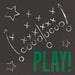 Dark gray napkin pack featuring white chalk-style football play diagram with "PLAY" in green text, small stars, and decorative elements printed on the surface.