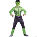 Product photo of the Kids Classic Marvel Hulk Costume, shown against a plain white background — an officially licensed costume for Halloween and dress-up.