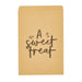 Kraft paper favor bag with "A sweet treat" handwritten in brown ink and small heart doodles.
